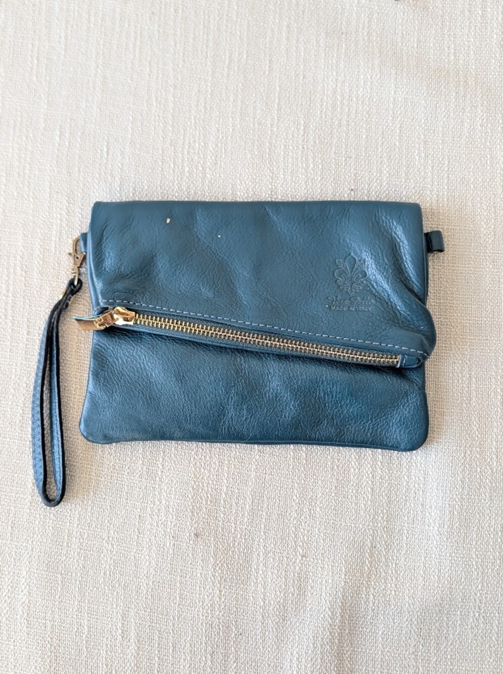 Vera Pelle Italian Leather Teal Wristlet Clutch